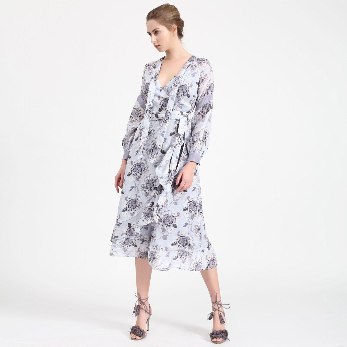Robe cache-coeur midi à imprimé floral