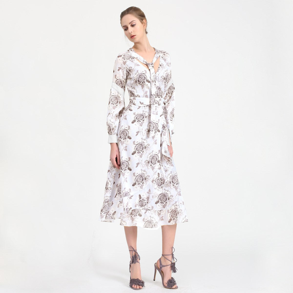 Robe cache-coeur midi à imprimé floral