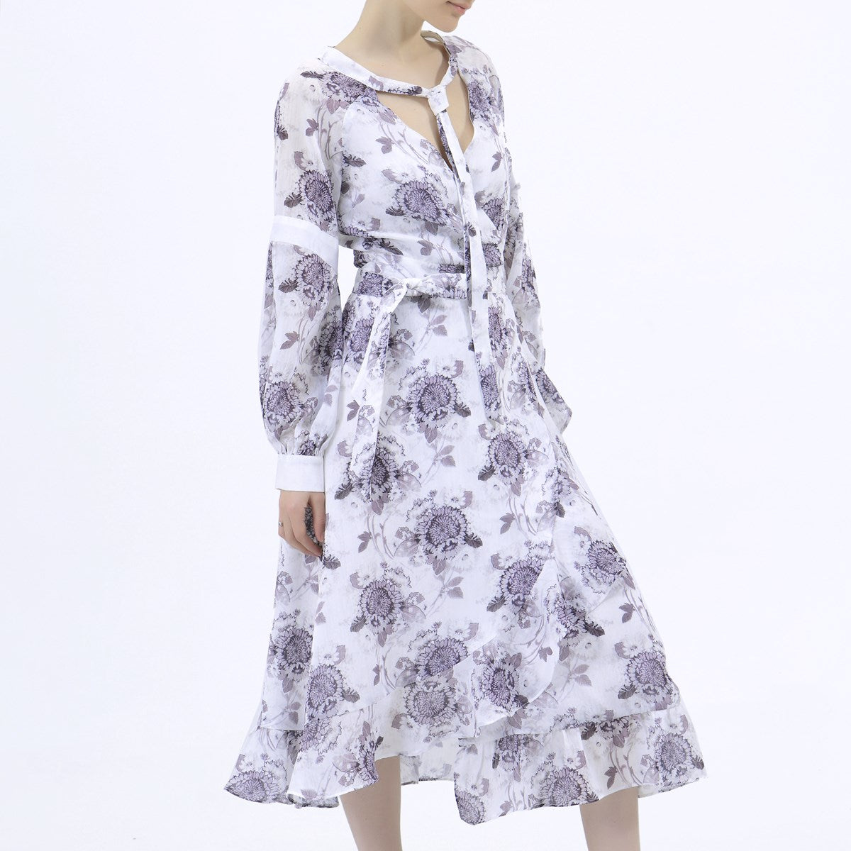 Robe cache-coeur midi à imprimé floral