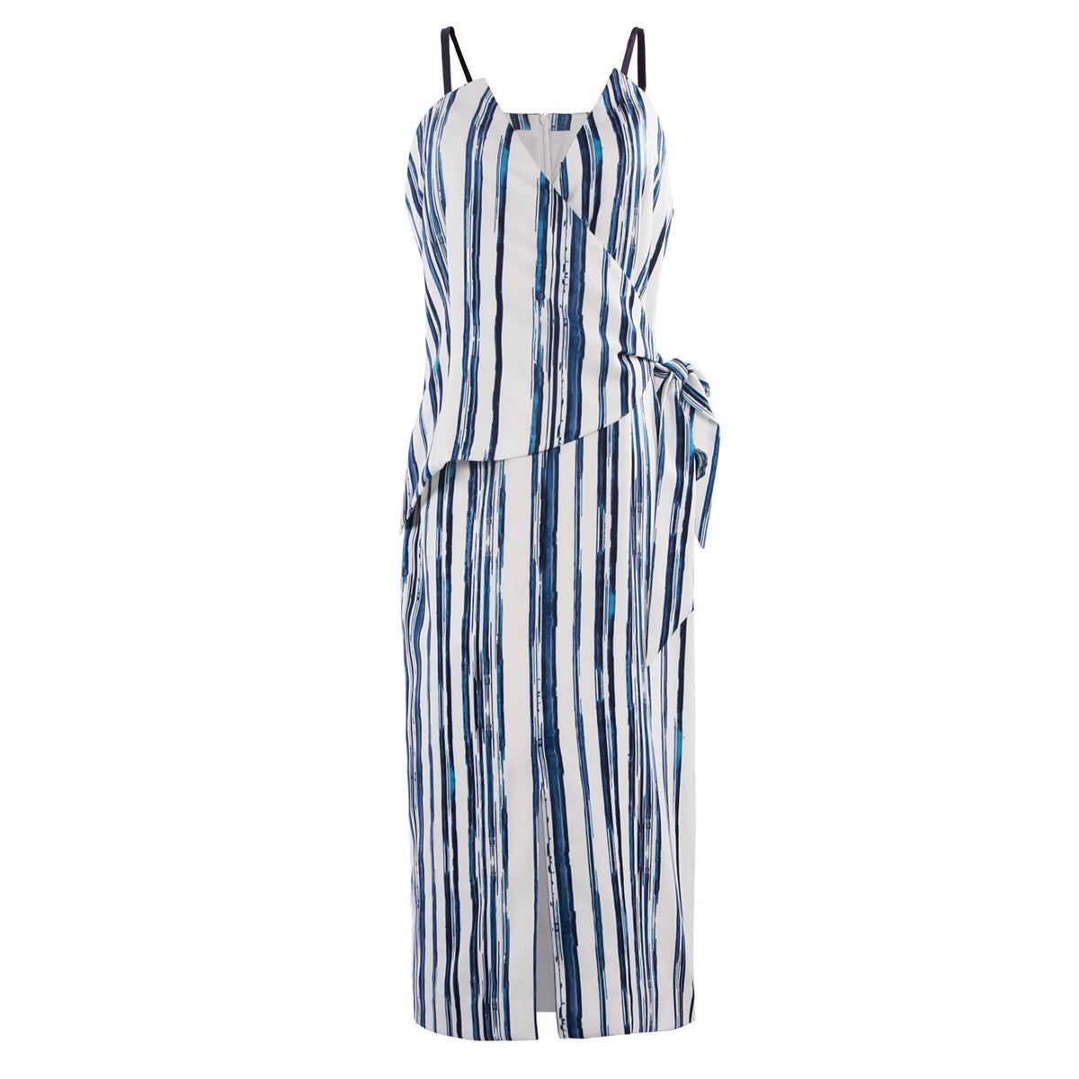 Robe fendue mi-longue effet cache-coeur à imprimé rayures