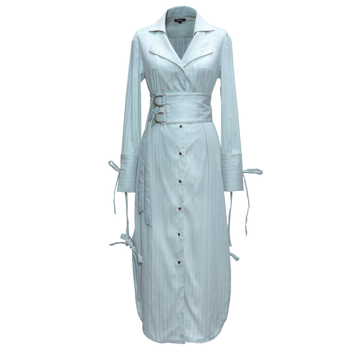 Robe-chemise style tailleur à fines rayures
