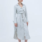 Robe-chemise style tailleur à fines rayures