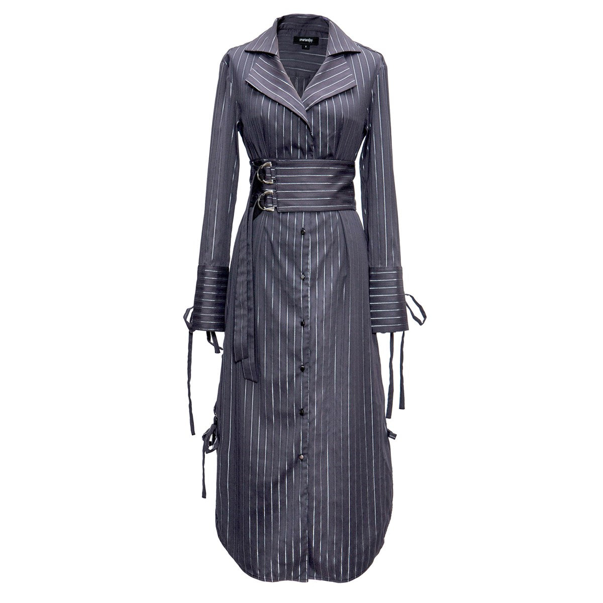 Robe-chemise style tailleur à fines rayures
