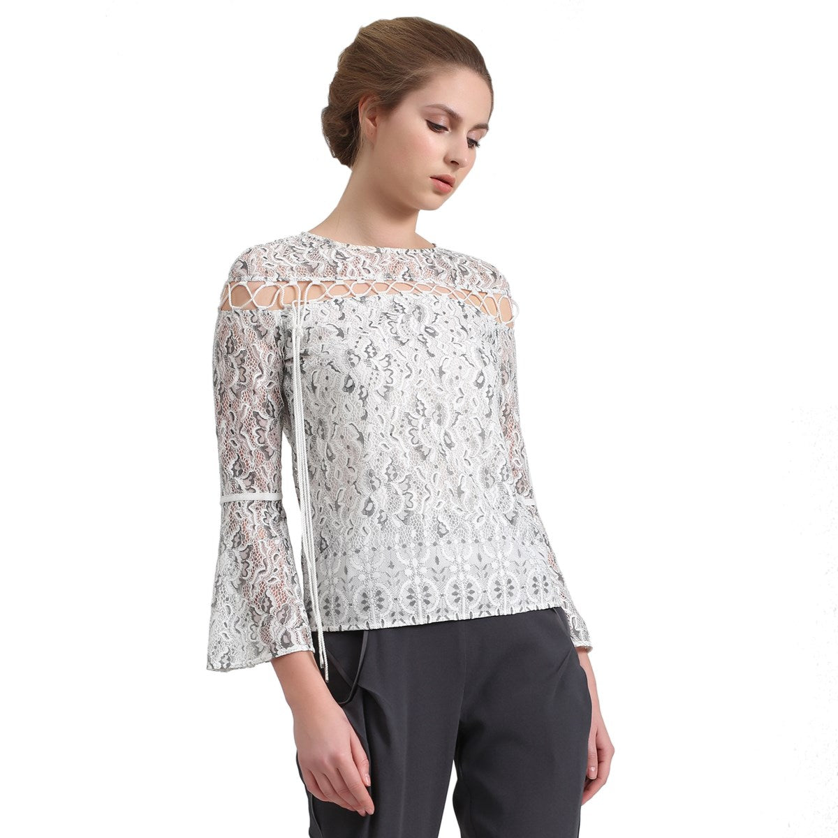 Top manches longues en dentelle fine