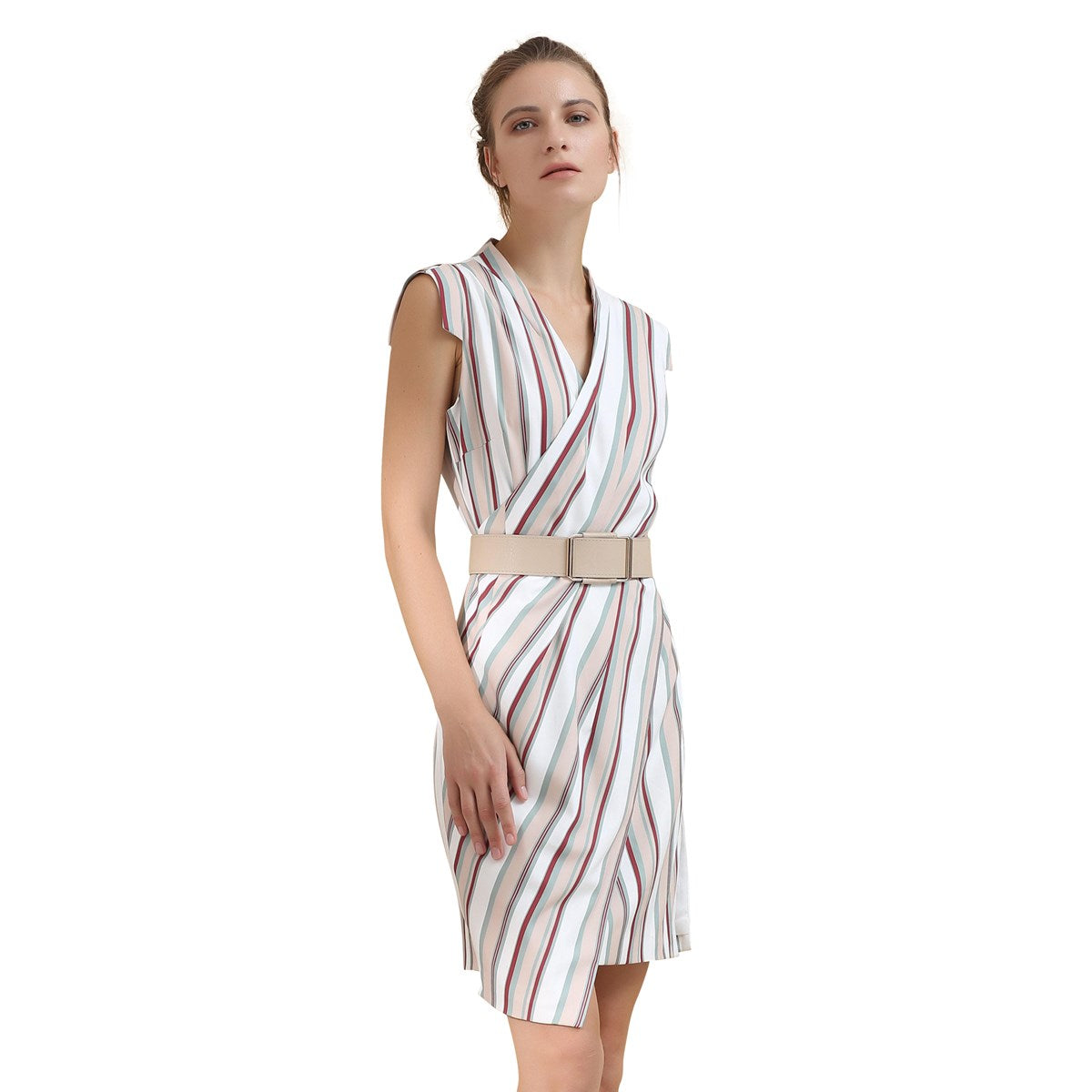 Robe courte structurée à panneaux croisés et imprimé rayures