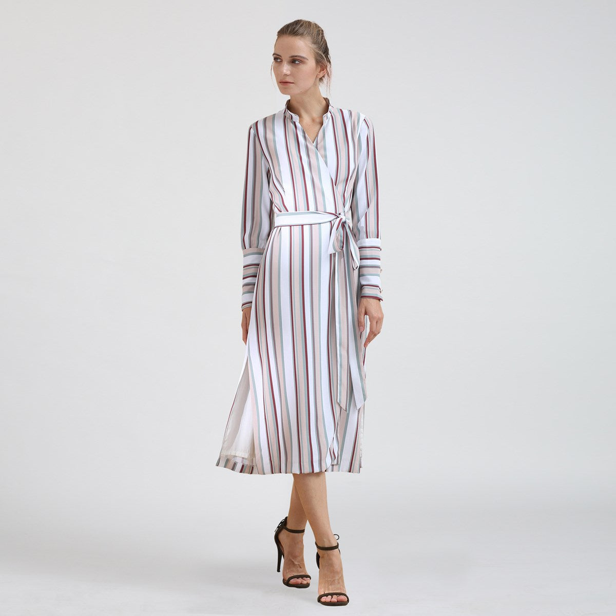 Robe portefeuille manche longues à imprimé rayures