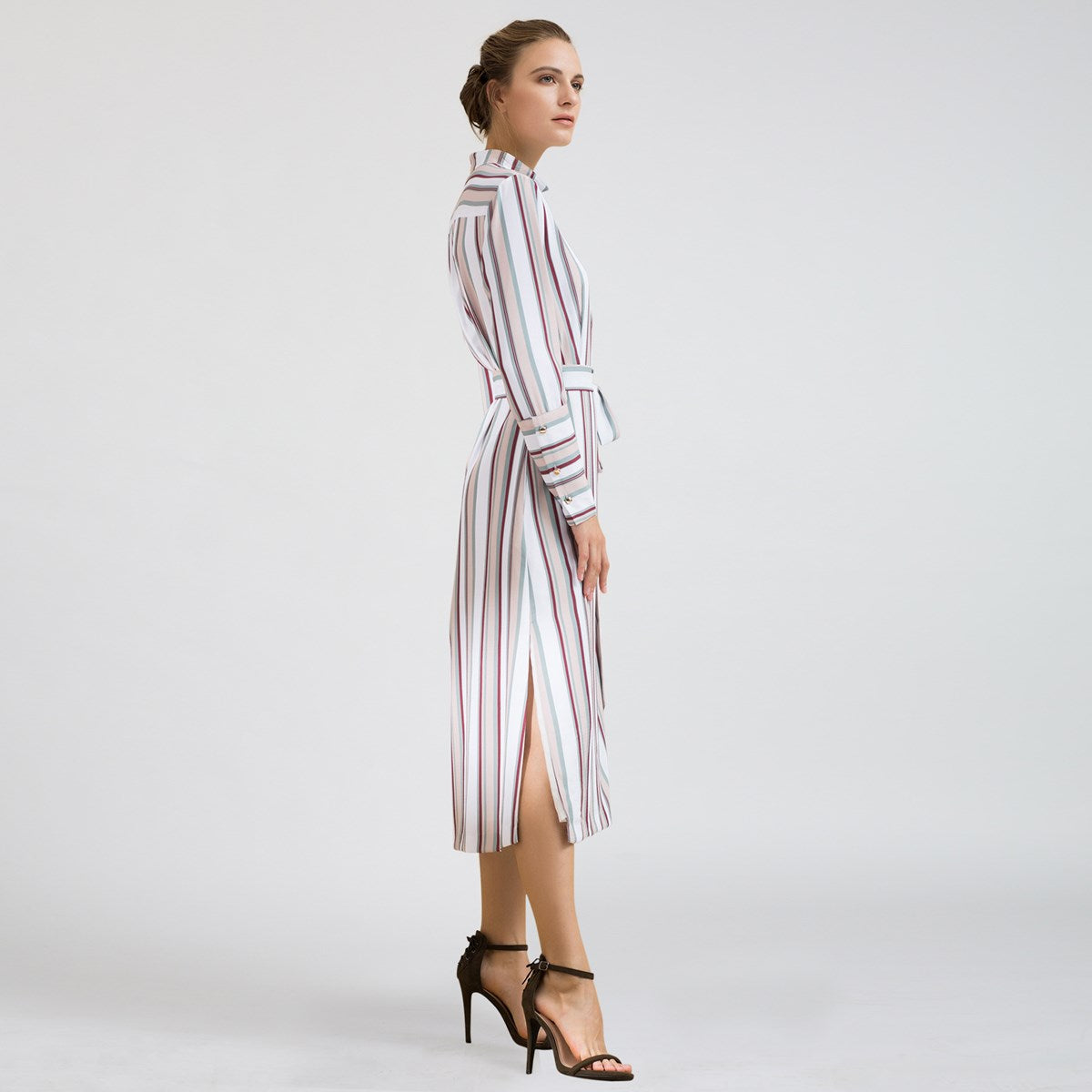 Robe portefeuille manche longues à imprimé rayures