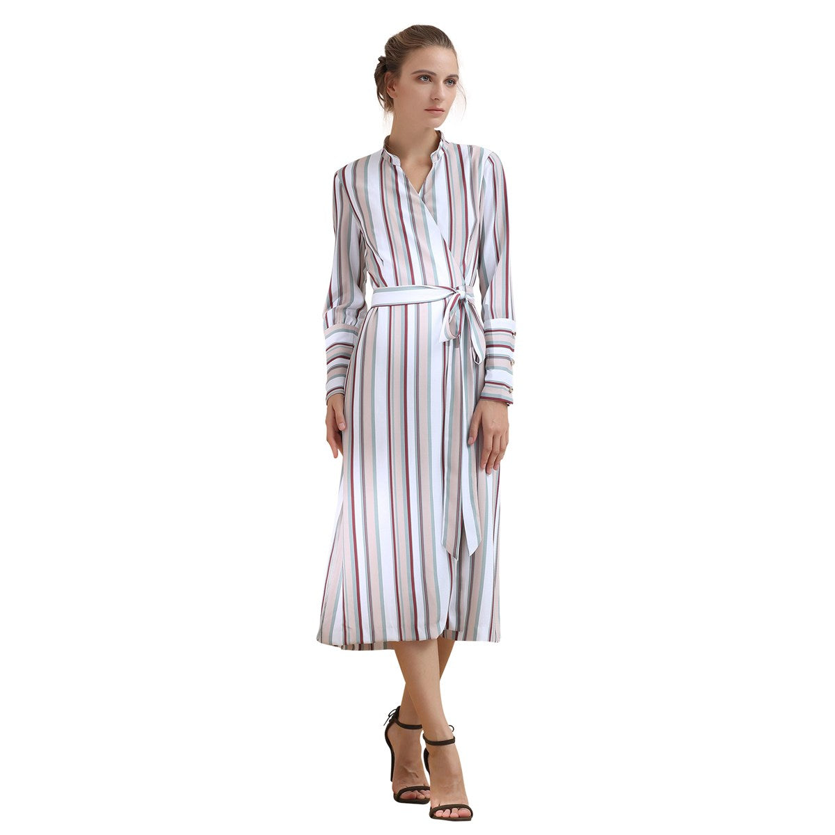 Robe portefeuille manche longues à imprimé rayures