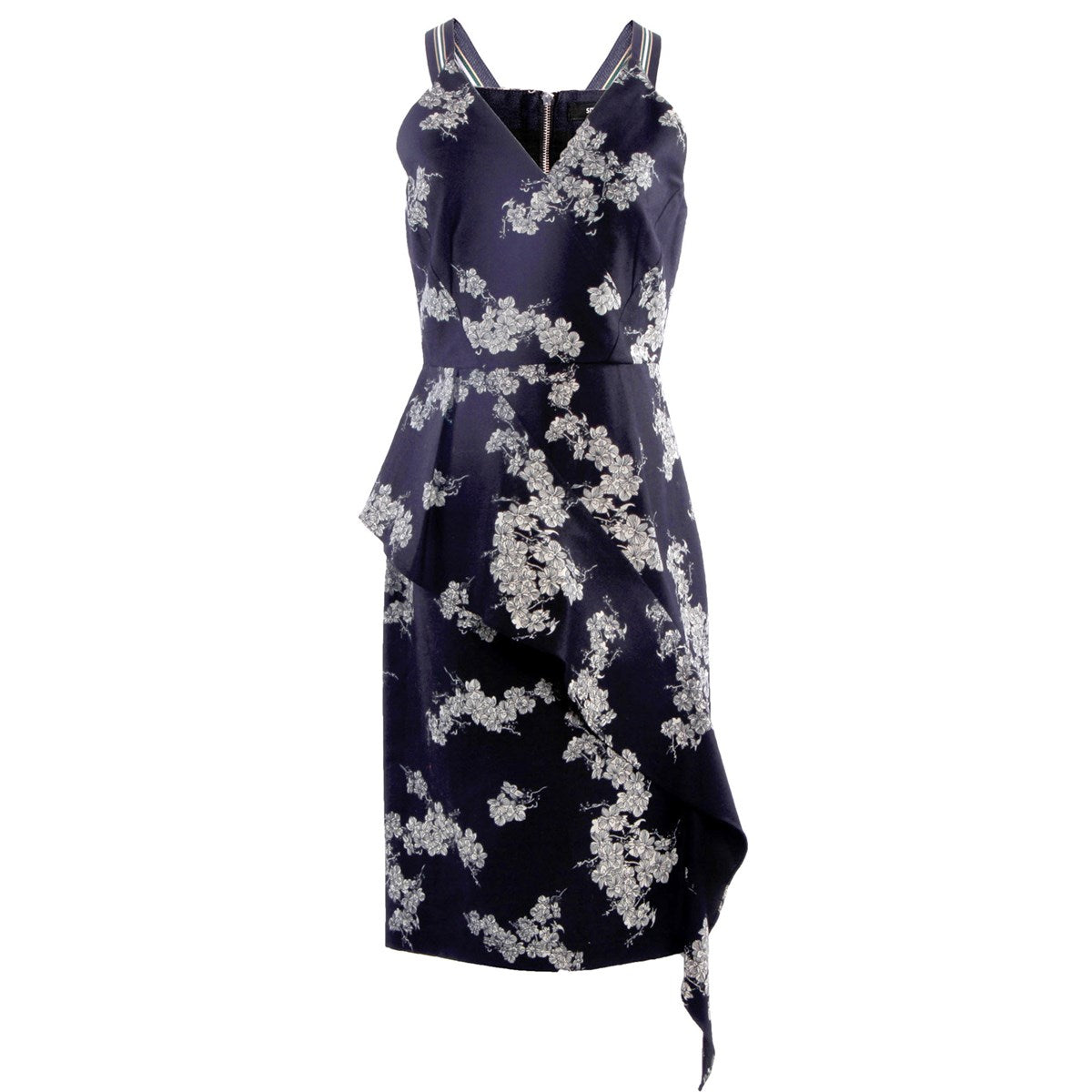Robe ajustée mi-longue au motif floral en denim