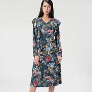 Robe Bohème midi à volants et imprimé floral