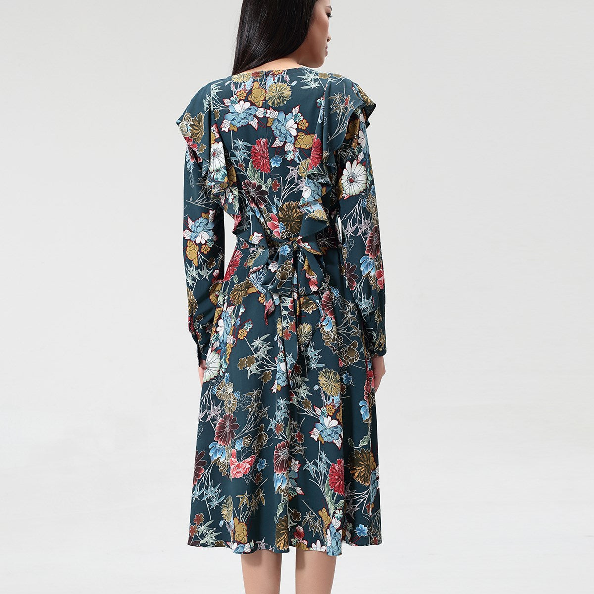 Robe Bohème midi à volants et imprimé floral