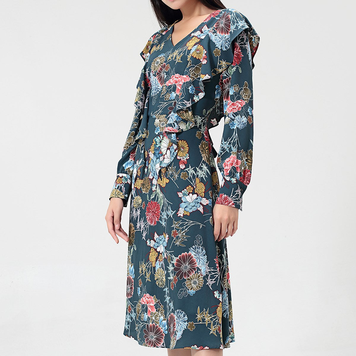 Robe Bohème midi à volants et imprimé floral