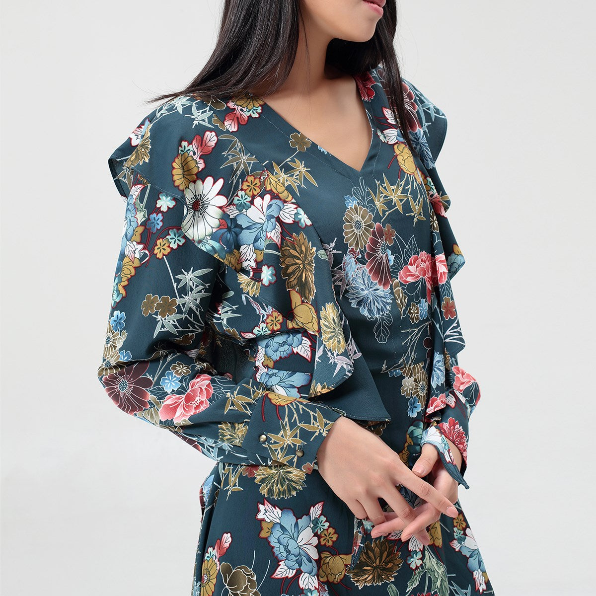 Robe Bohème midi à volants et imprimé floral