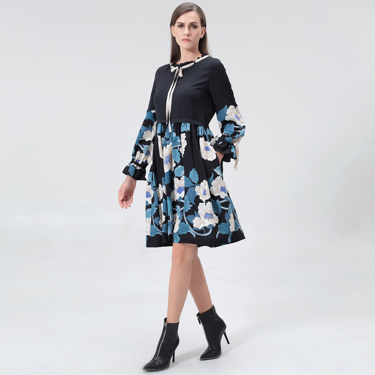Robe-Blouse mi-longue à imprimé floral