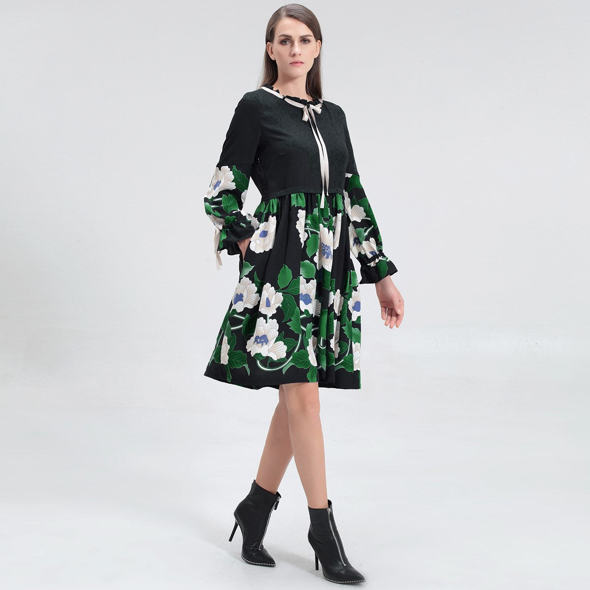Robe-Blouse mi-longue à imprimé floral
