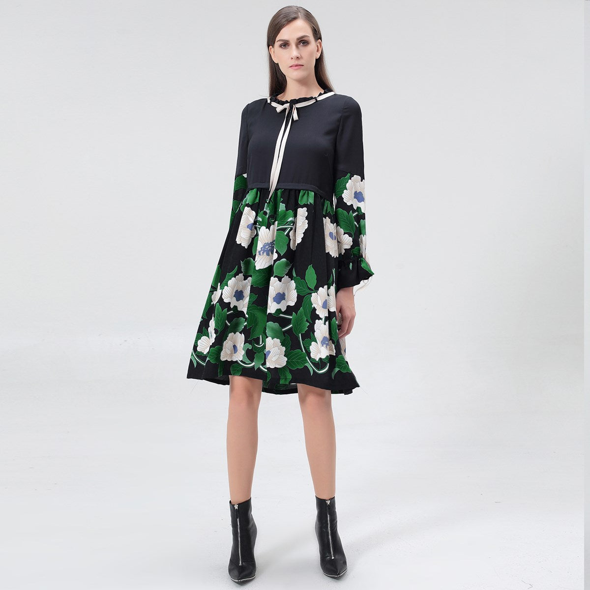 Robe-Blouse mi-longue à imprimé floral