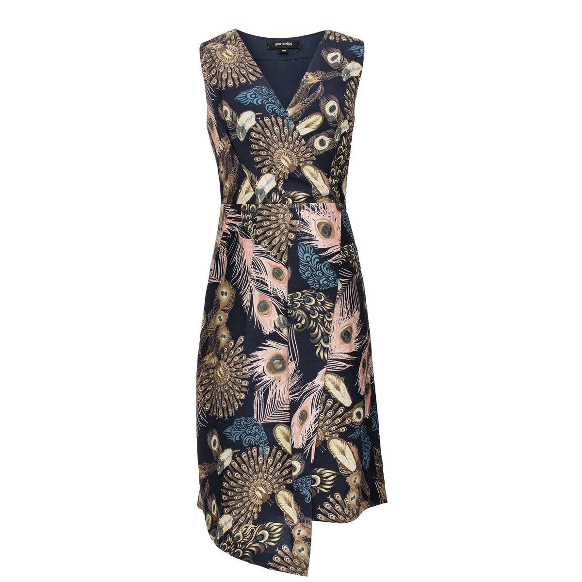 Robe effet croisé mi-longue avec imprimé tropical