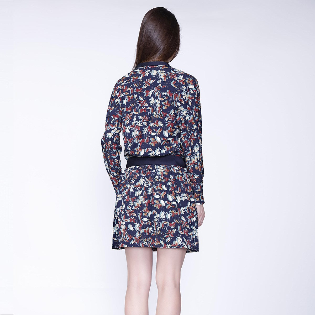 Robe-Tunique col satin et imprimé feuilles