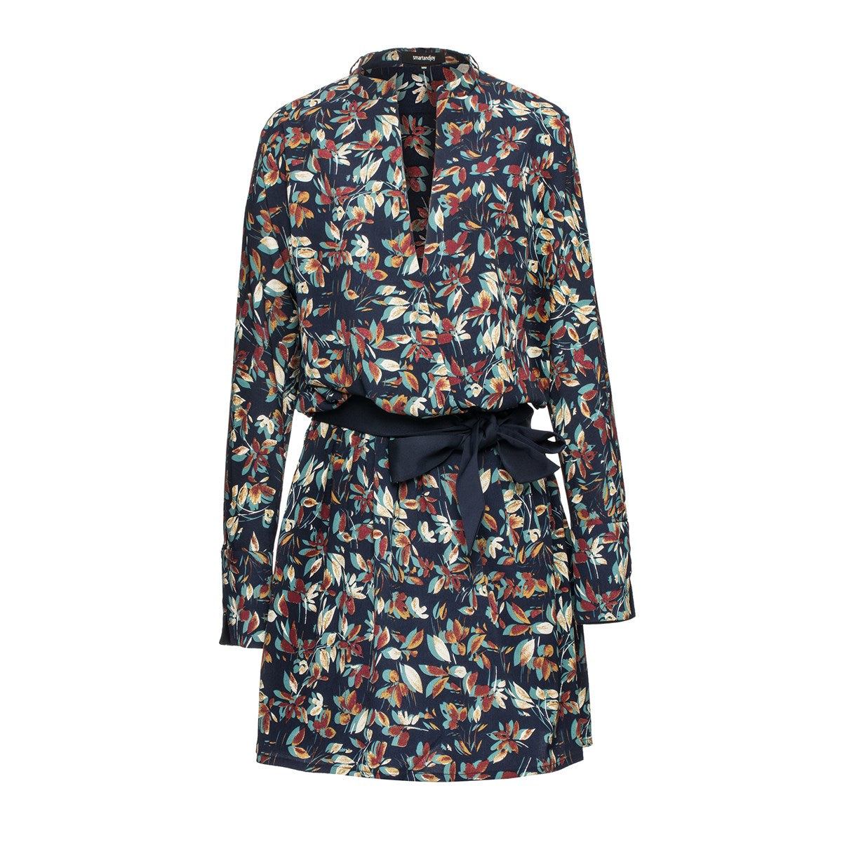 Robe-Tunique col satin et imprimé feuilles