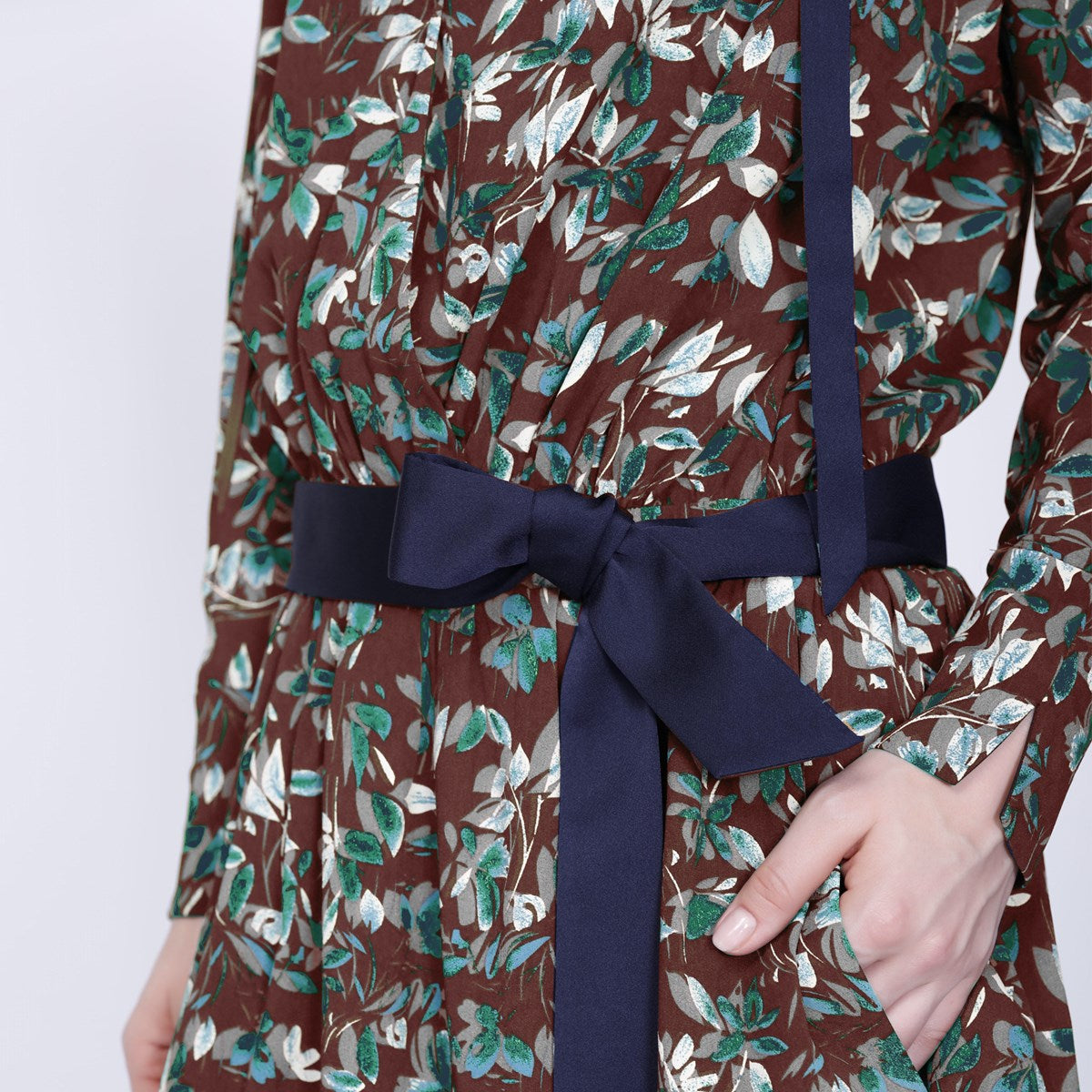Robe-Tunique col satin et imprimé feuilles