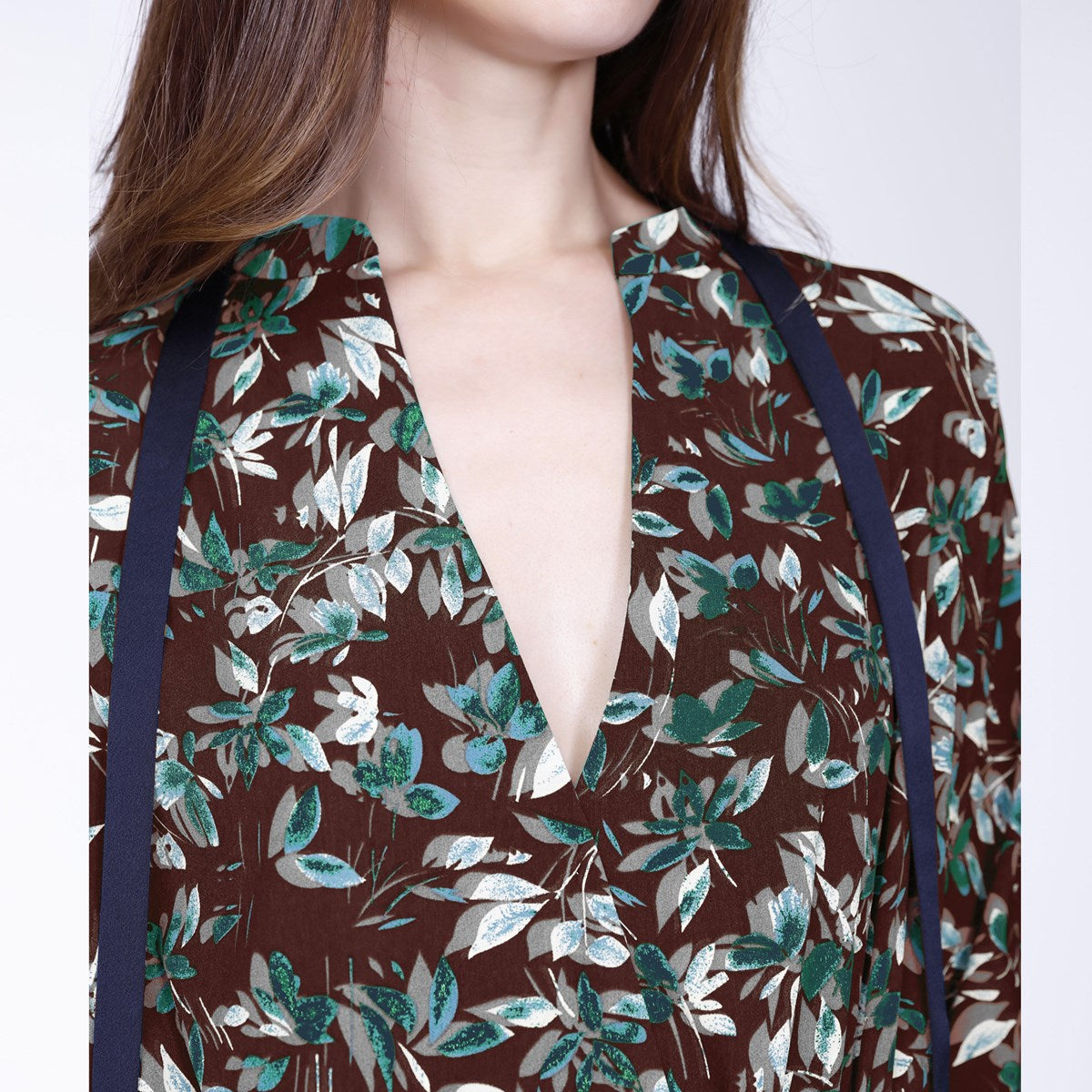 Robe-Tunique col satin et imprimé feuilles