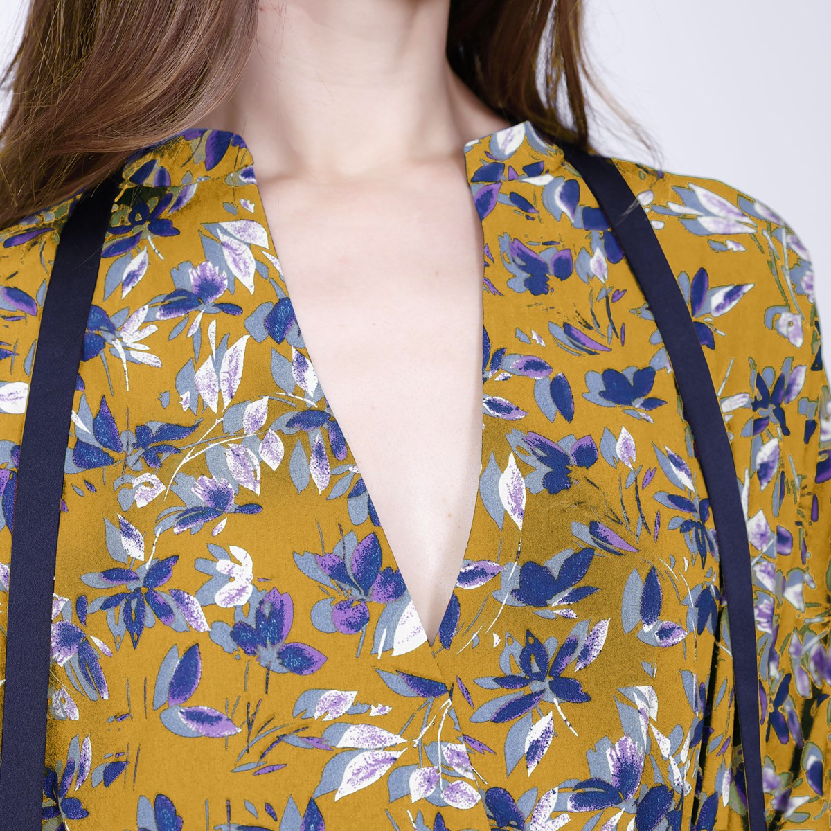 Robe-Tunique col satin et imprimé feuilles