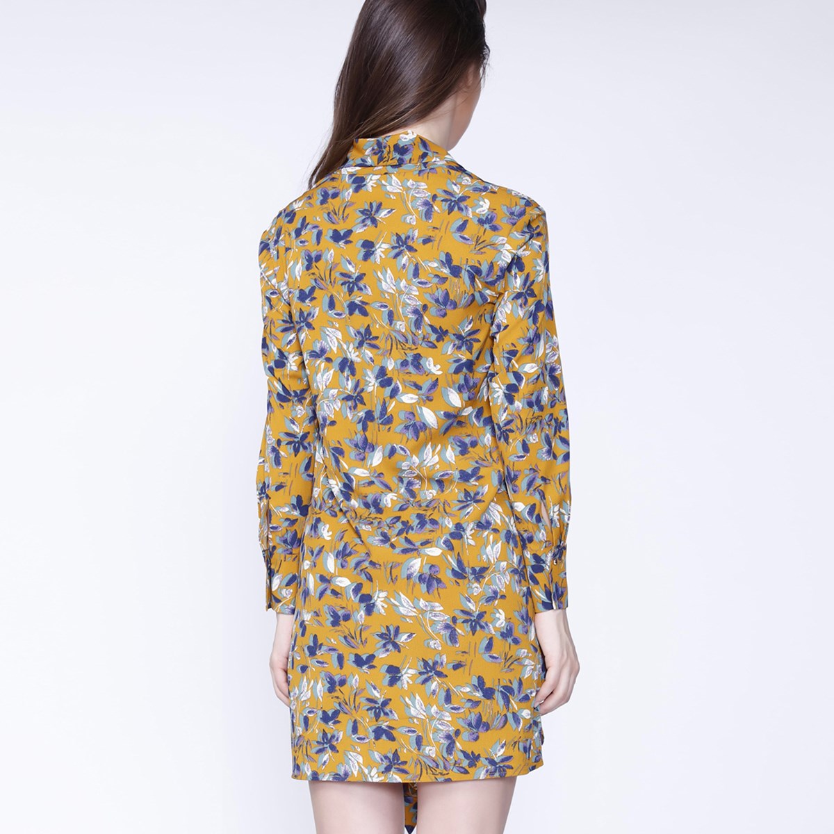 Robe courte effet drapé devant à imprimé feuilles
