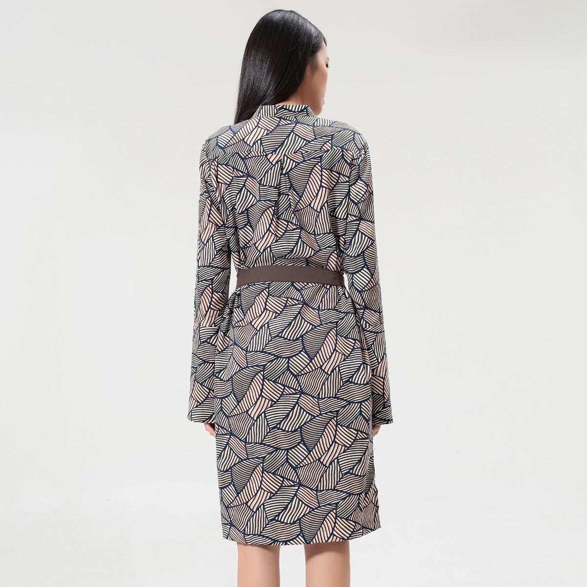 Robe-Tunique à garniture satin et imprimé rétro géométrique