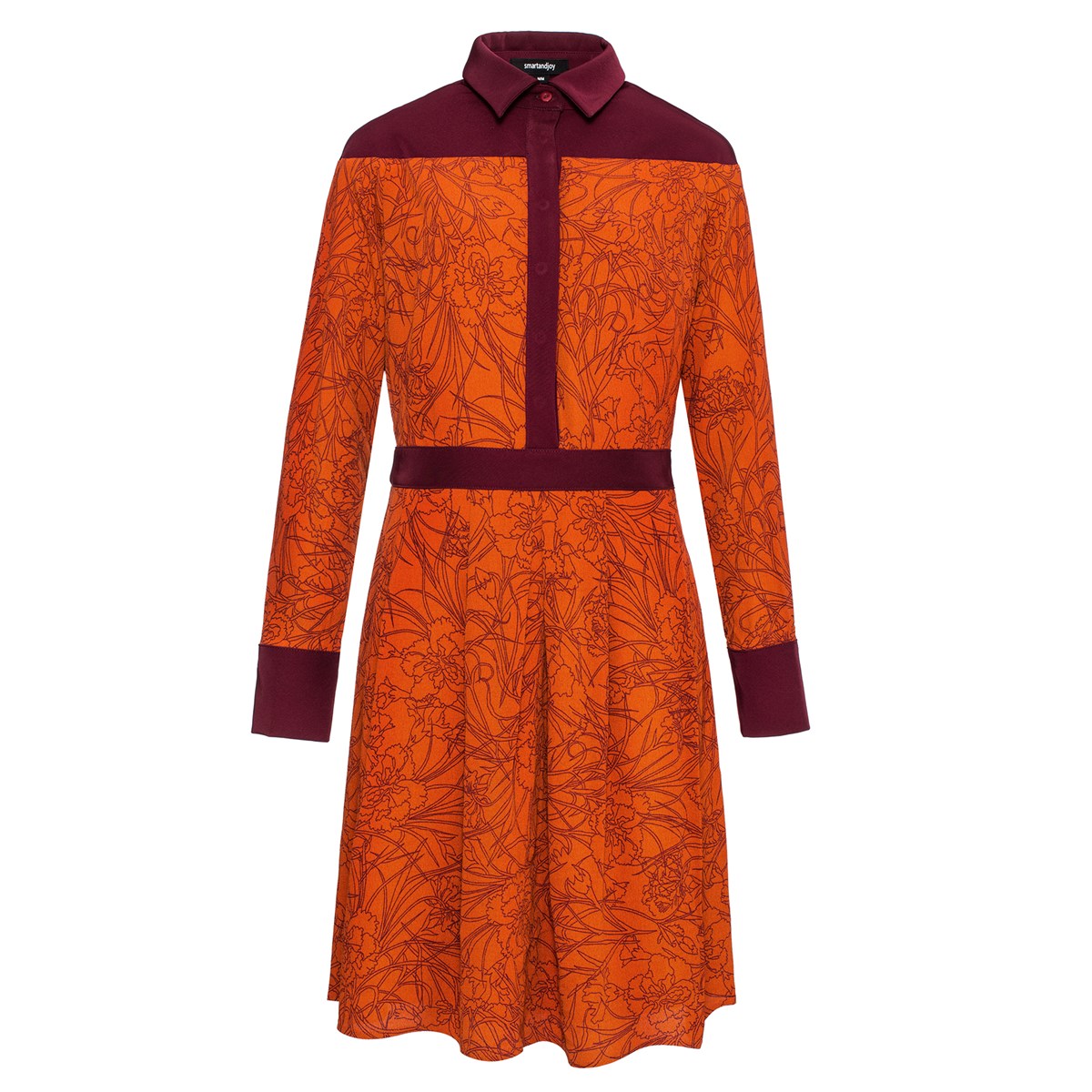 Robe-Chemise bi-matière à imprimé floral linéaire