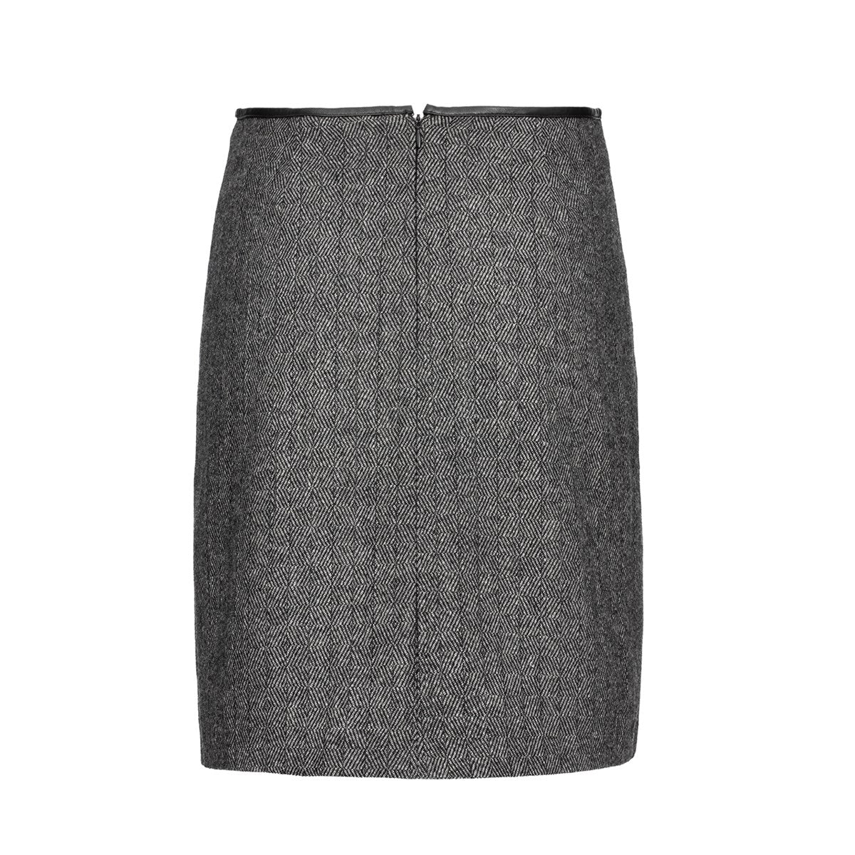Jupe courte laine chinée et biais de cuir
