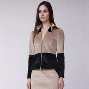 Veste zippée bi-matière velours texturé et faux crin