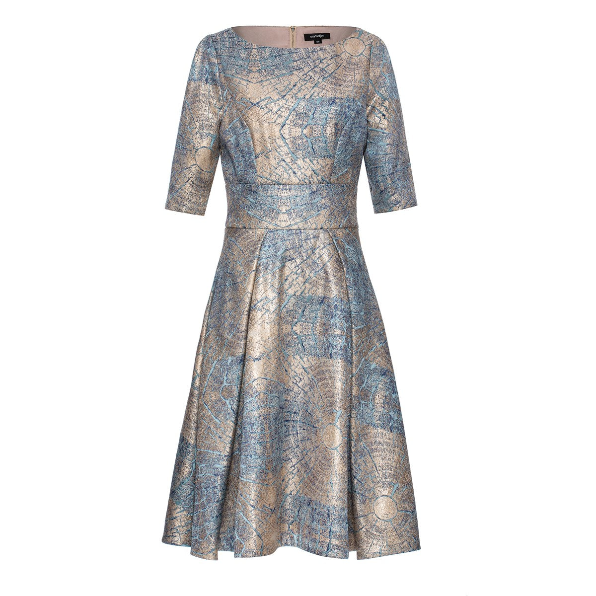 Robe de cocktail cintrée et évasée en jacquard