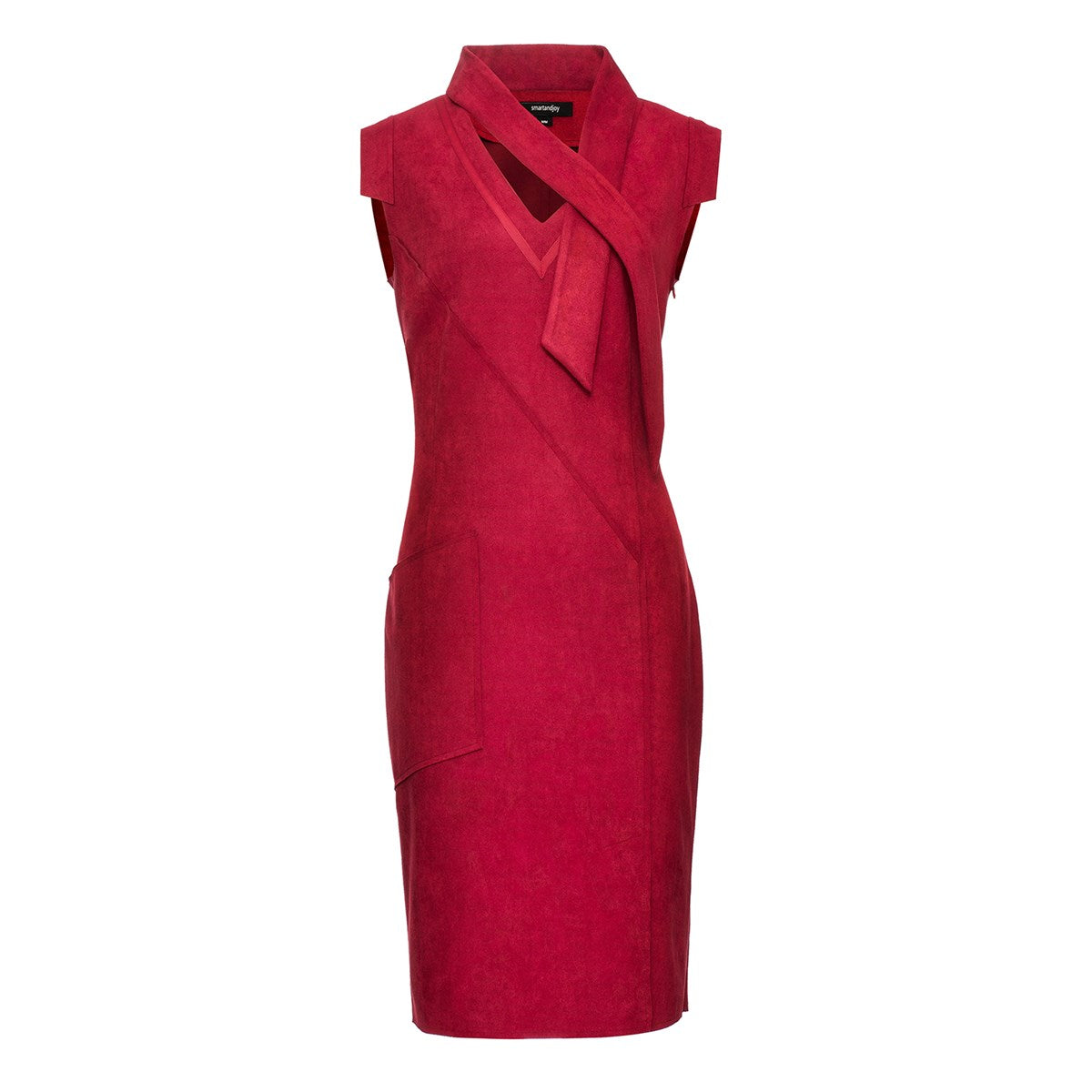 Robe ajustée col-V et manchettes, suédine stretch