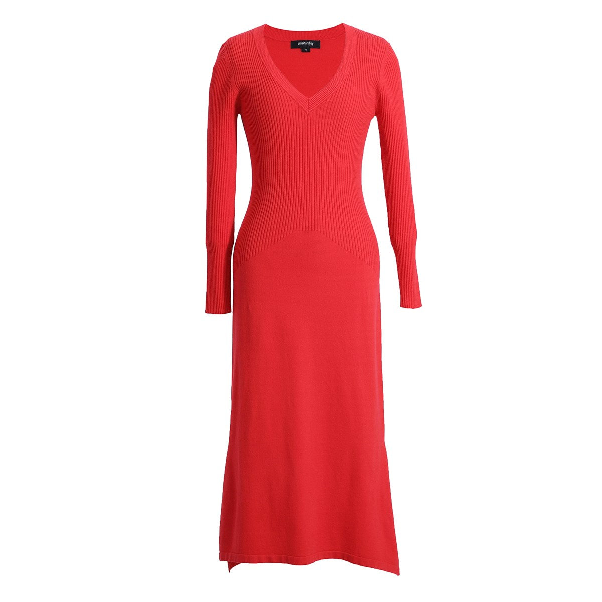 Robe ajustée en maille col V et basques cotés