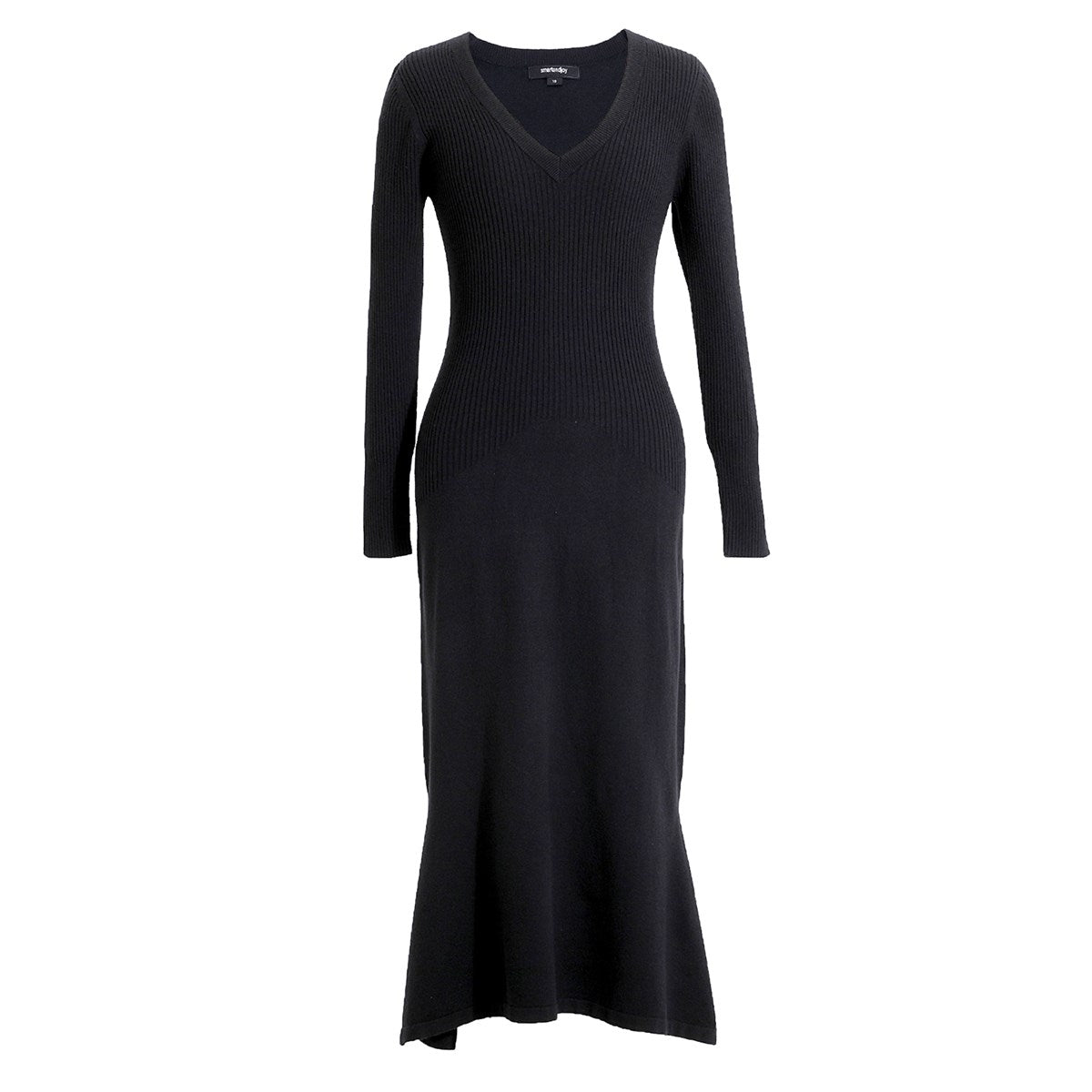 Robe ajustée en maille col V et basques cotés