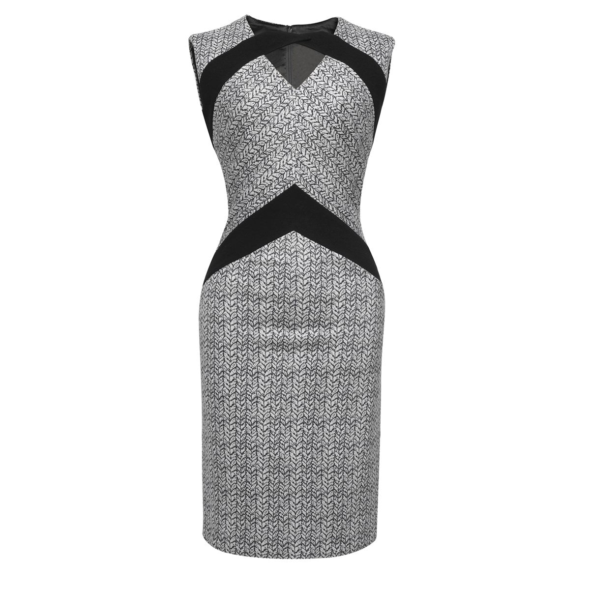 Robe cocktail ajustée imprimé géométrique et garniture jersey