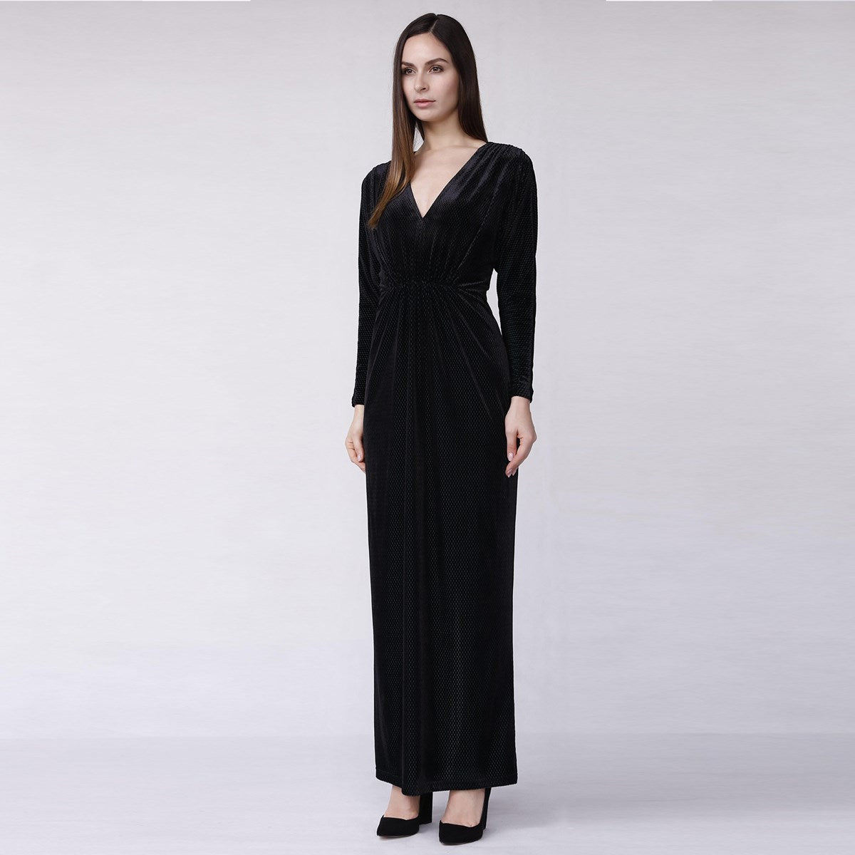 Robe longue de soirée en velours texturé