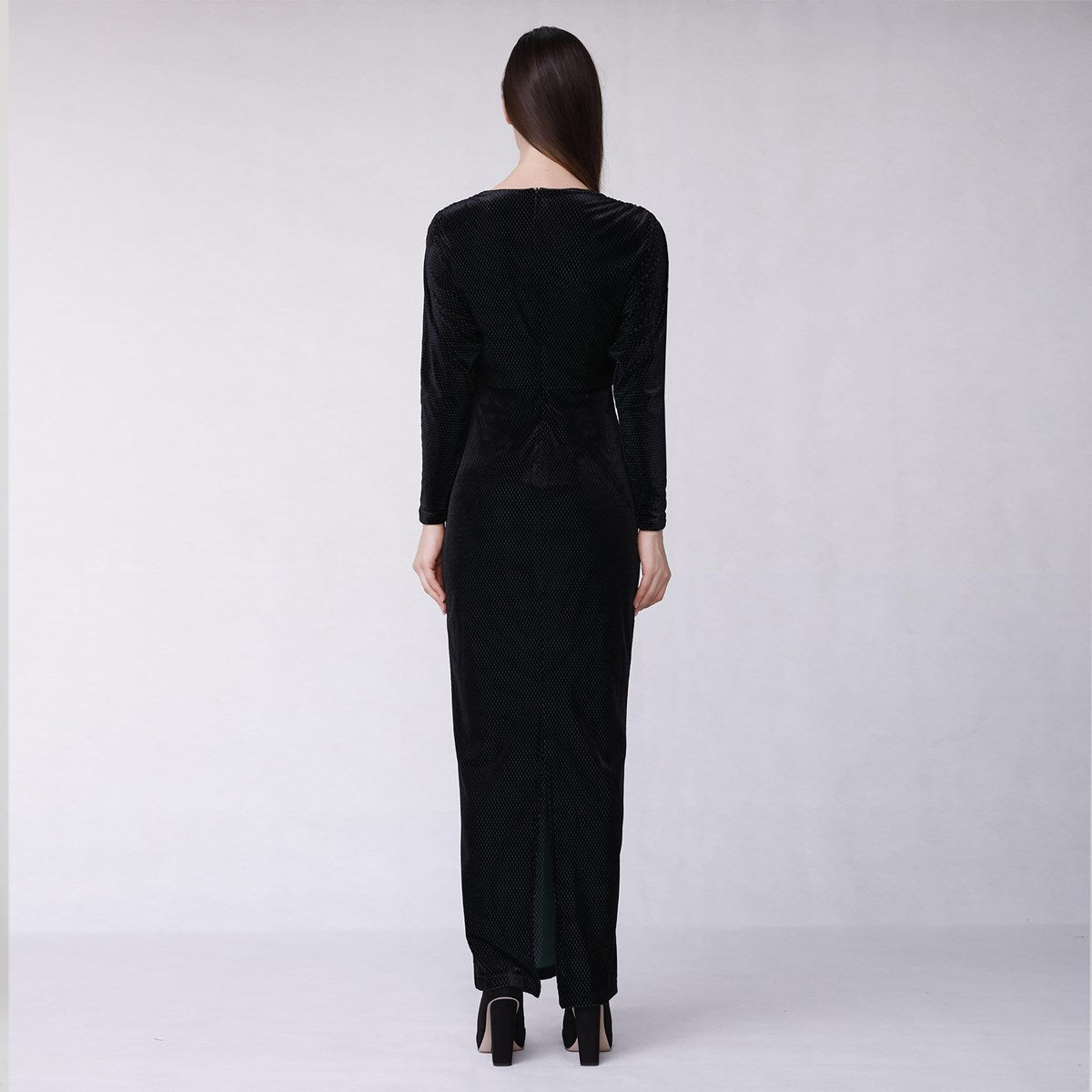 Robe longue de soirée en velours texturé