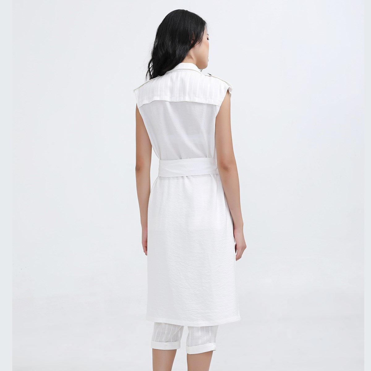 Gilet tailleur bi-matière croisée