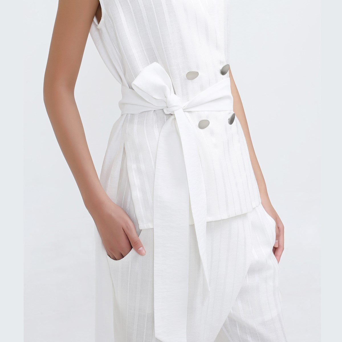 Gilet tailleur bi-matière croisée