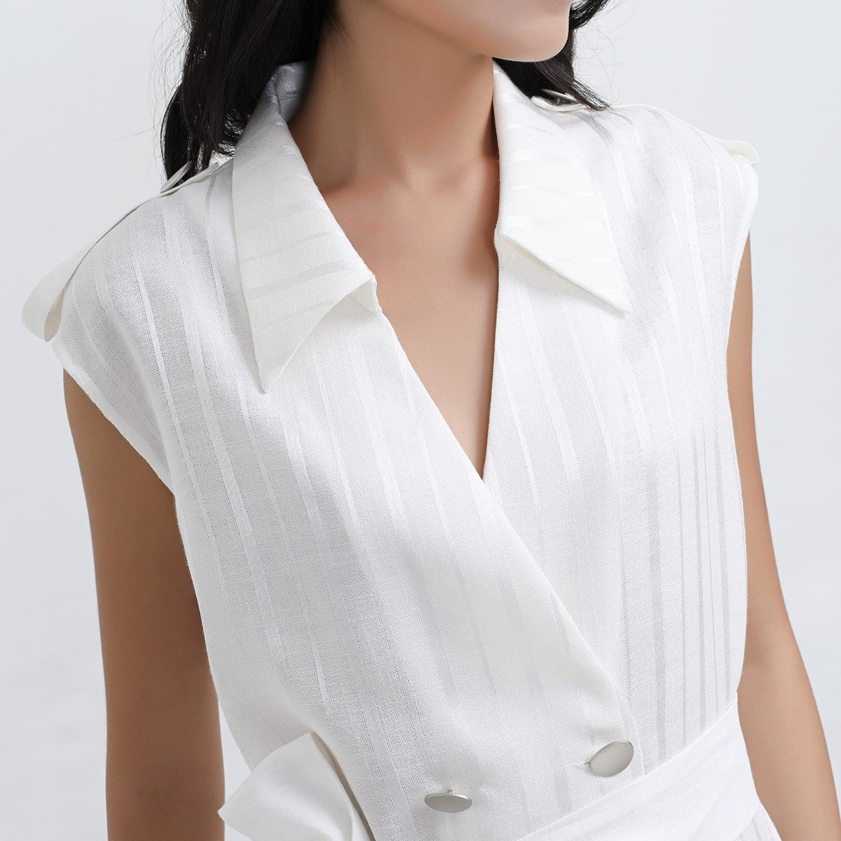 Gilet tailleur bi-matière croisée