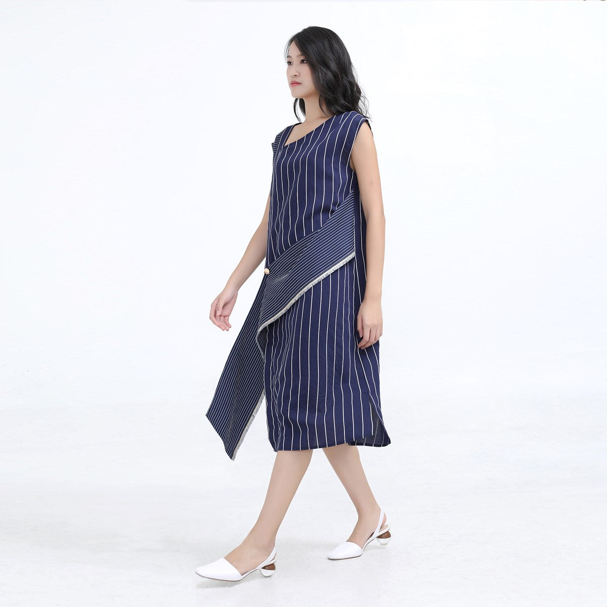 Robe trapèze asymétriques à rayures