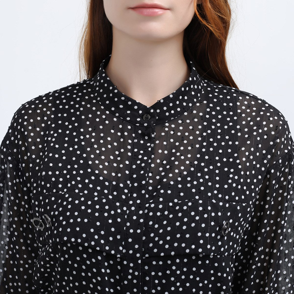 Robe-chemise longue en mousseline à pois