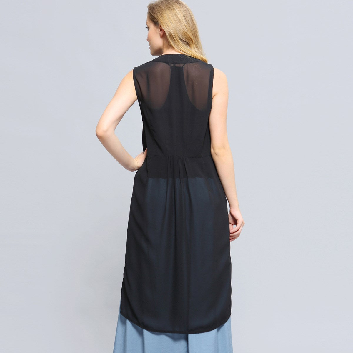 Gilet long bi-matière