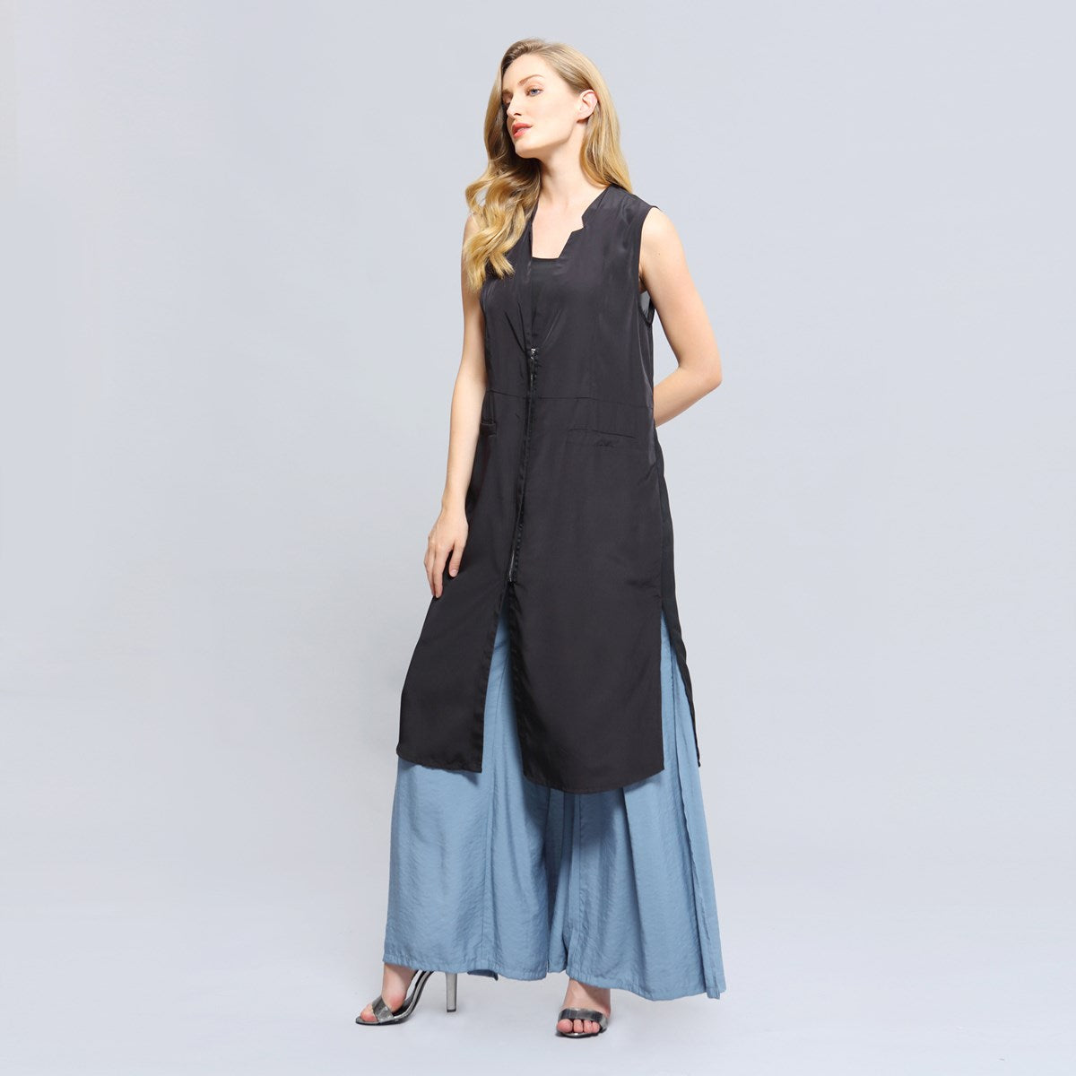 Gilet long bi-matière