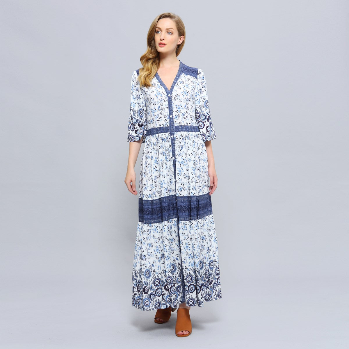 Robe chemise longue à imprimé bohème