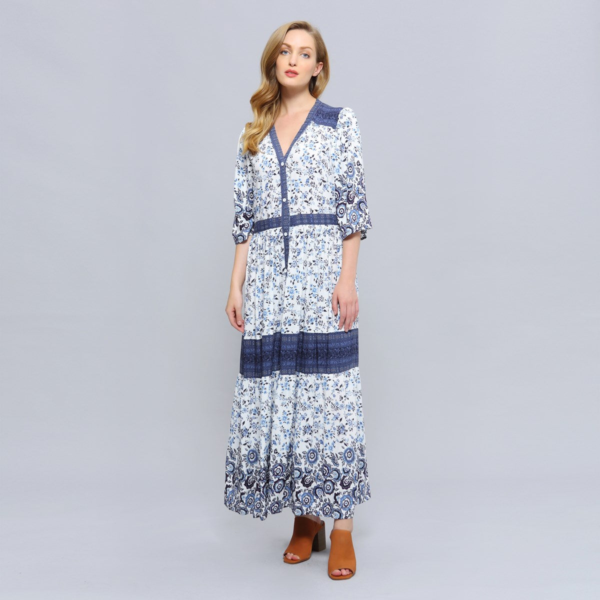 Robe chemise longue à imprimé bohème