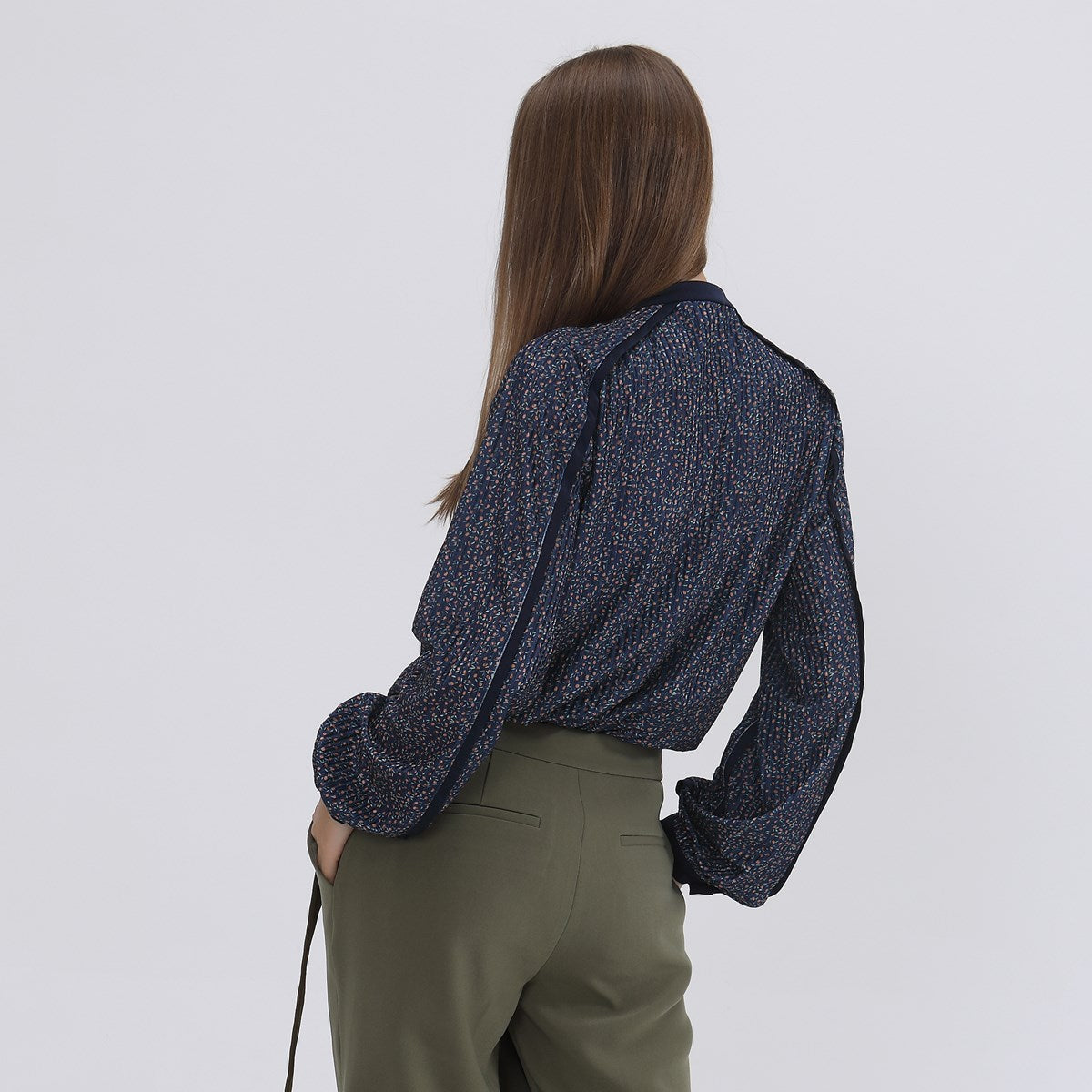 Blouse velours à imprimé liberty et biais satin