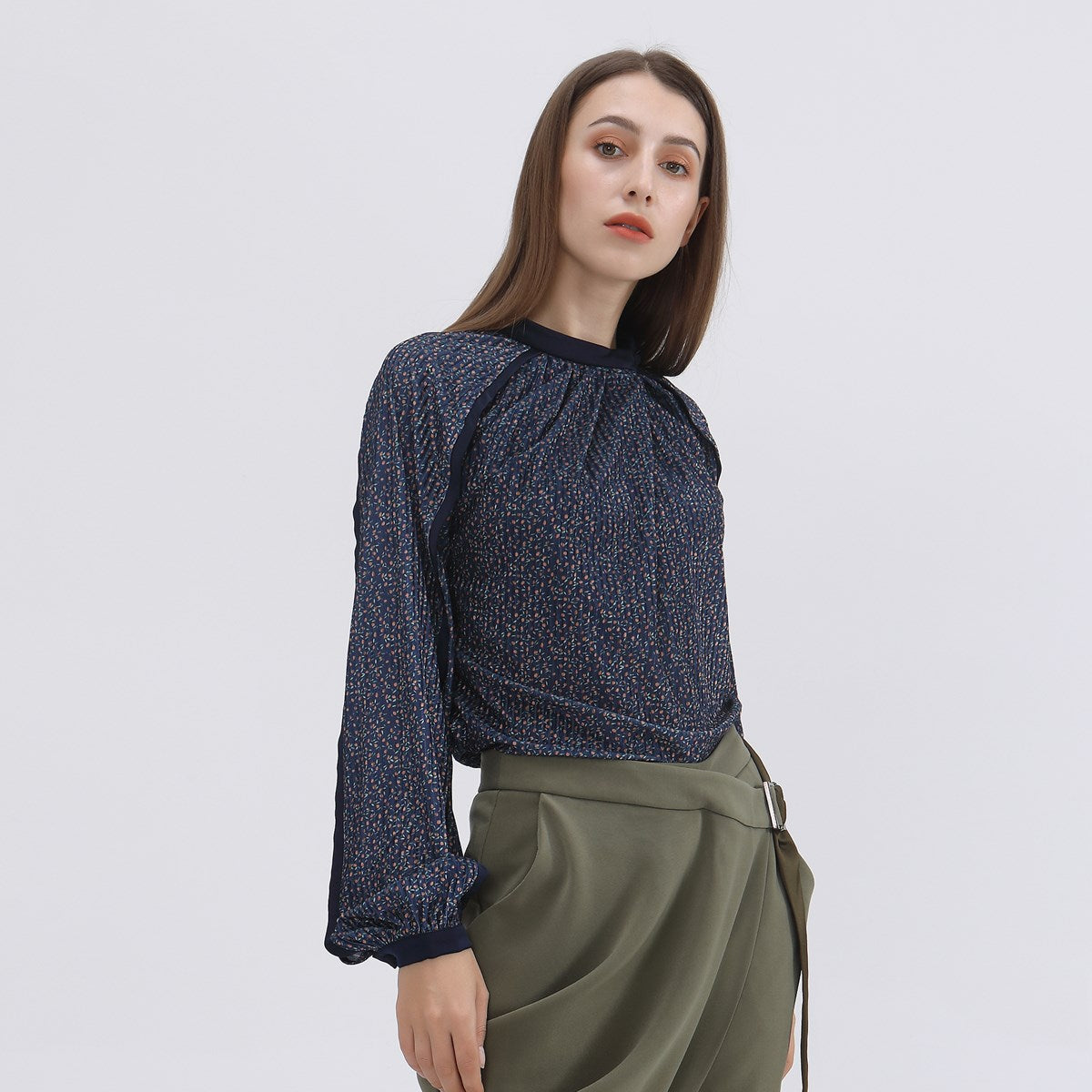 Blouse velours à imprimé liberty et biais satin