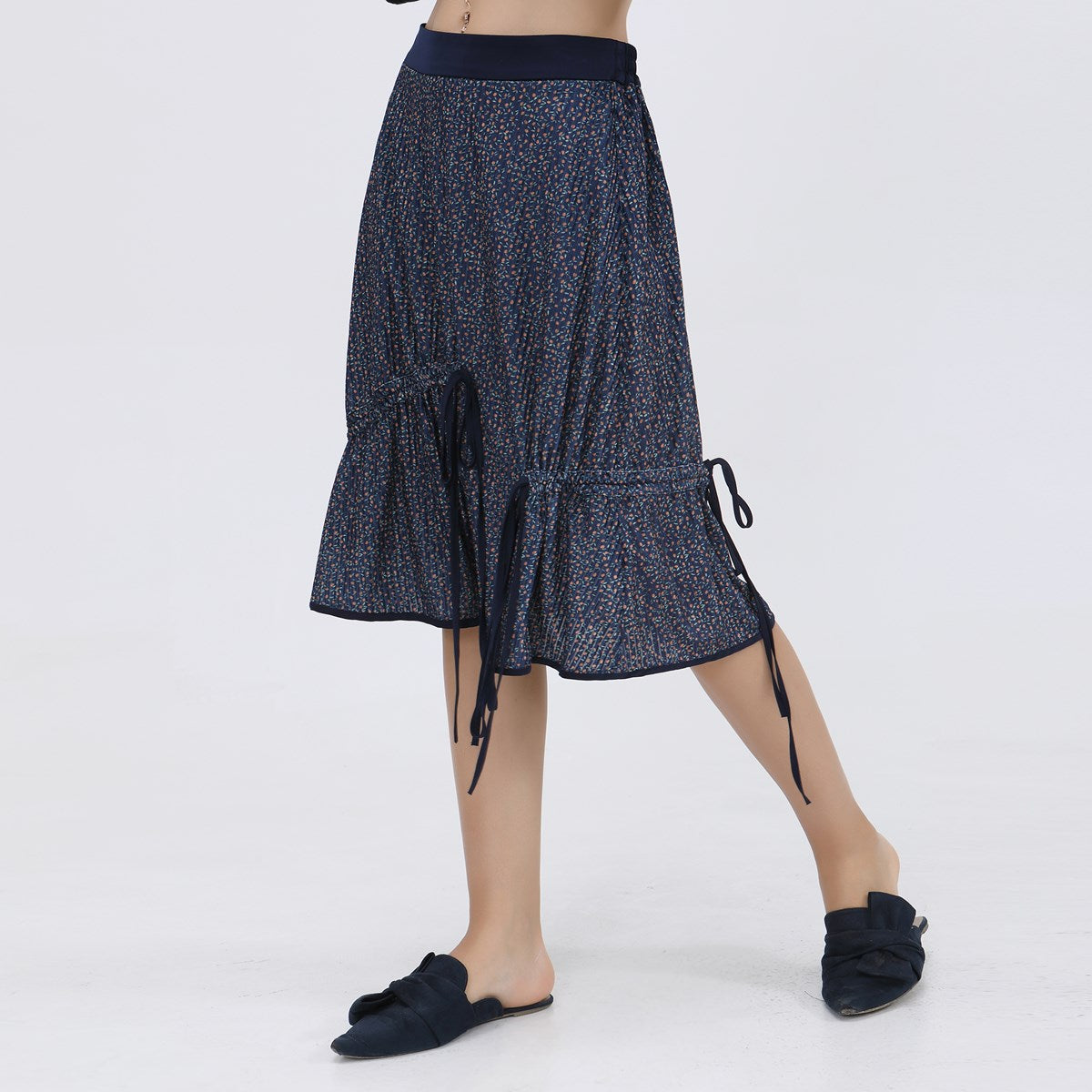 Jupe trapèze en velours à imprimé liberty et biais satin